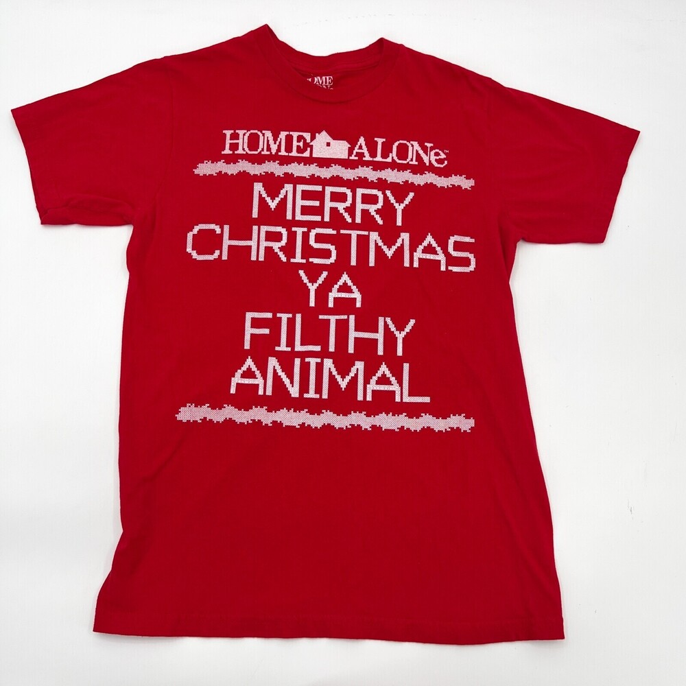 Home Alone Shirt Adult Medium Red T-shirt Short Sleeve Christmas Macaulay Culkin